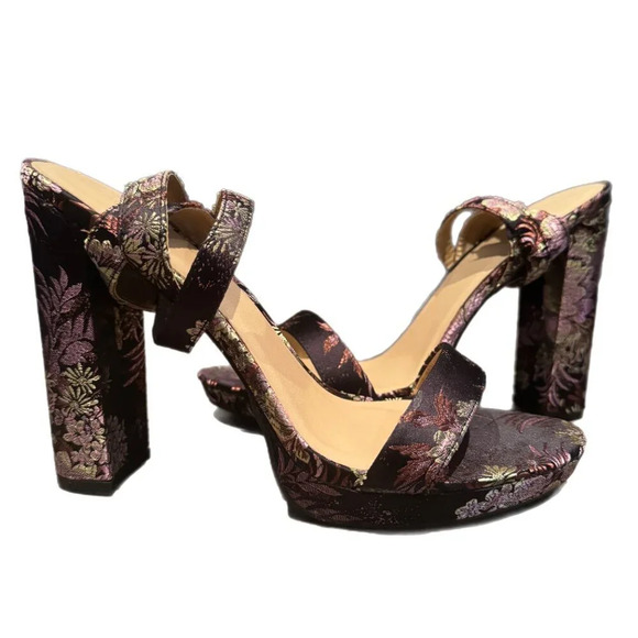 NWT Forever 21 Floral Embroidered Block  Heels Women's Size 10 Glam Black Purple - Picture 2 of 13